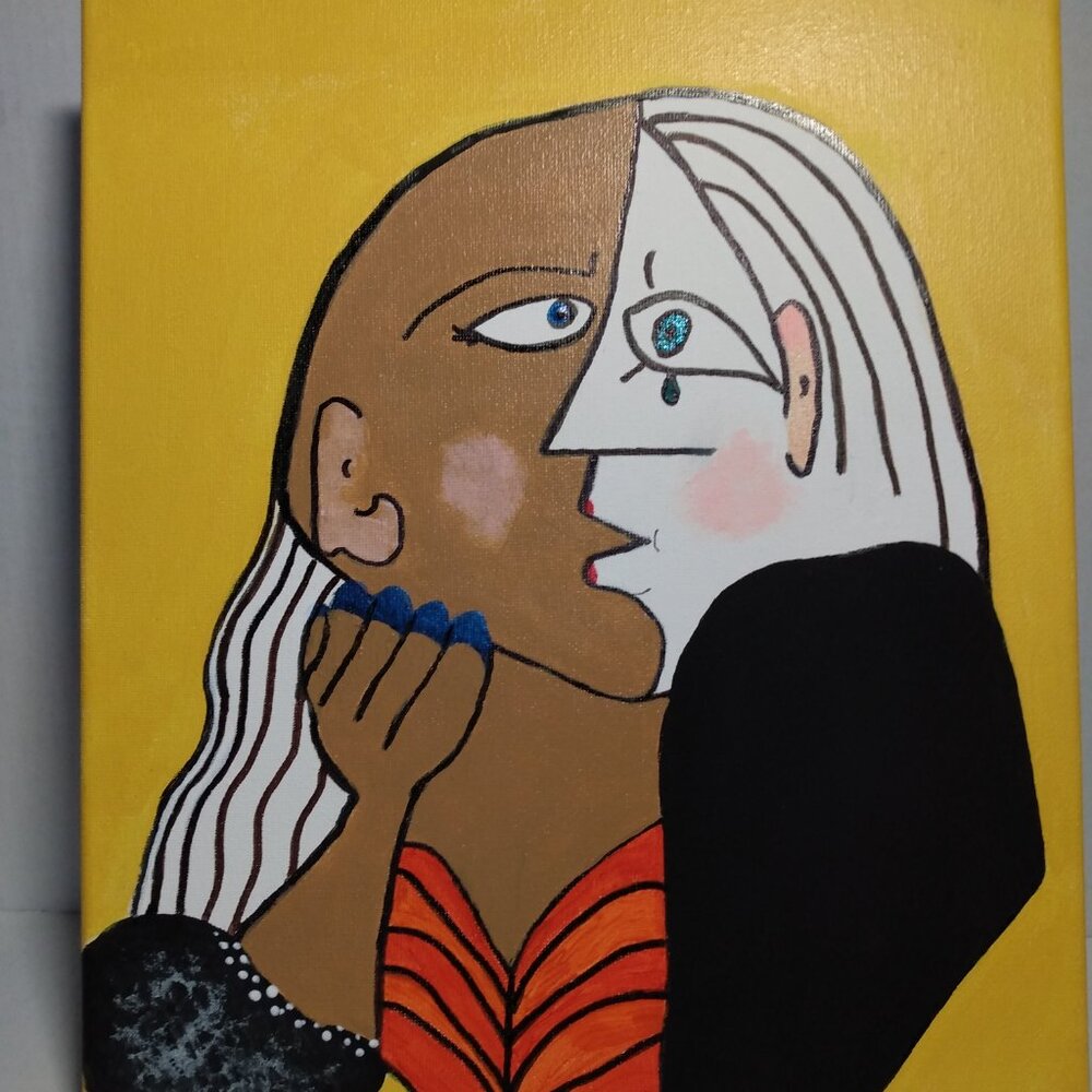 Abstract Picasso Miro Style Art Deco Painting 'The Goodbye' By US Painter Sassy